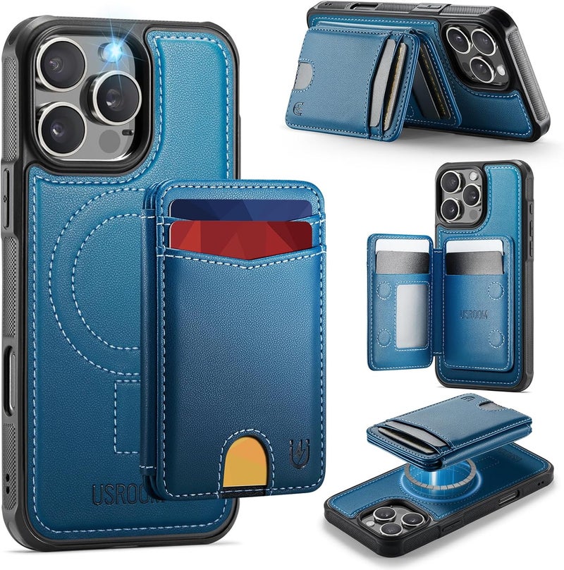 Usroom for iPhone 16 Pro Detachable Wallet Case with Card Holder, 2 in 1 RFID Blocking Credit Slots Kickstand Shockproof Phone Wallet for iPhone 16 Pro 6.3" Blue - Image 1